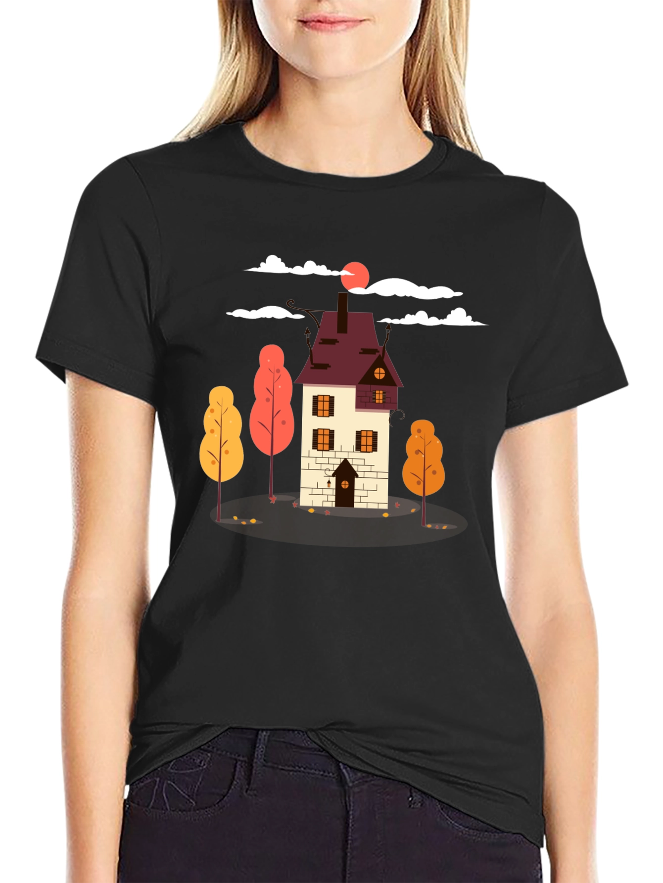 Autumn House Graphic Tee - Stylish Fall Design