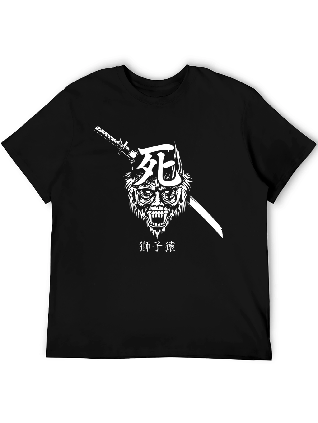 Samurai Wolf Graphic Tee - Black Cotton T-Shirt