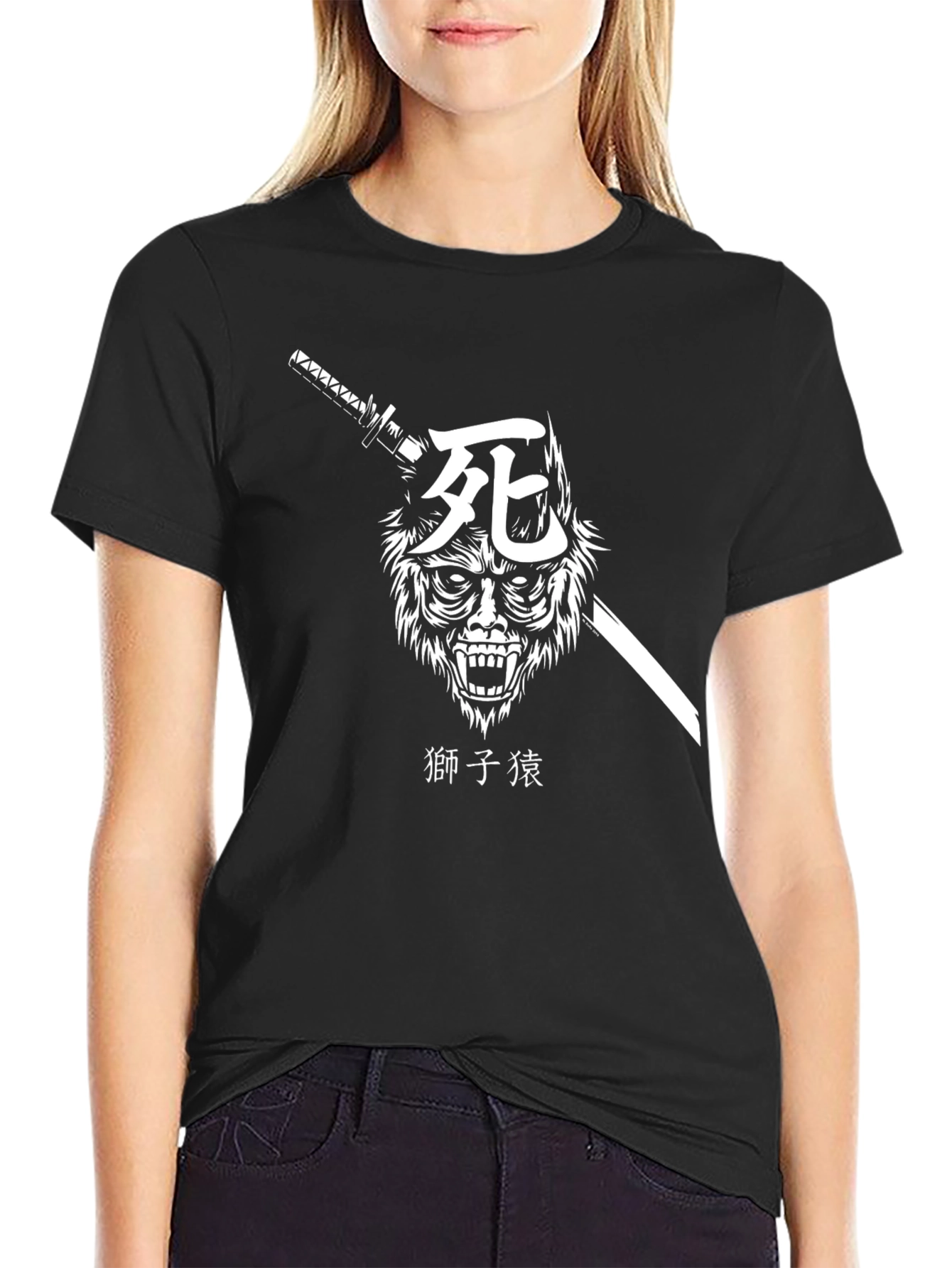 Samurai Wolf Graphic Tee - Black Cotton T-Shirt