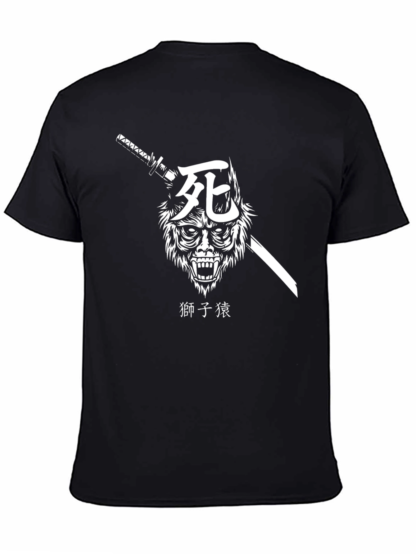 Samurai Wolf Graphic Tee - Black Cotton T-Shirt