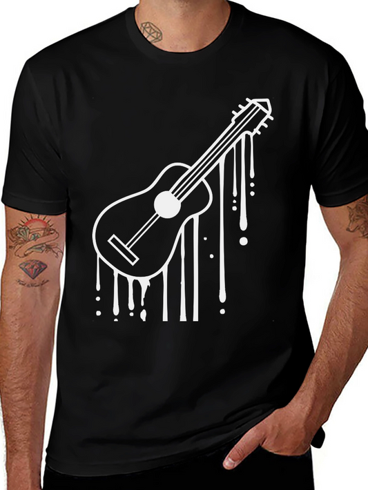 Guitar Drip Graphic Black Tee - Cool Musician T-Shirt