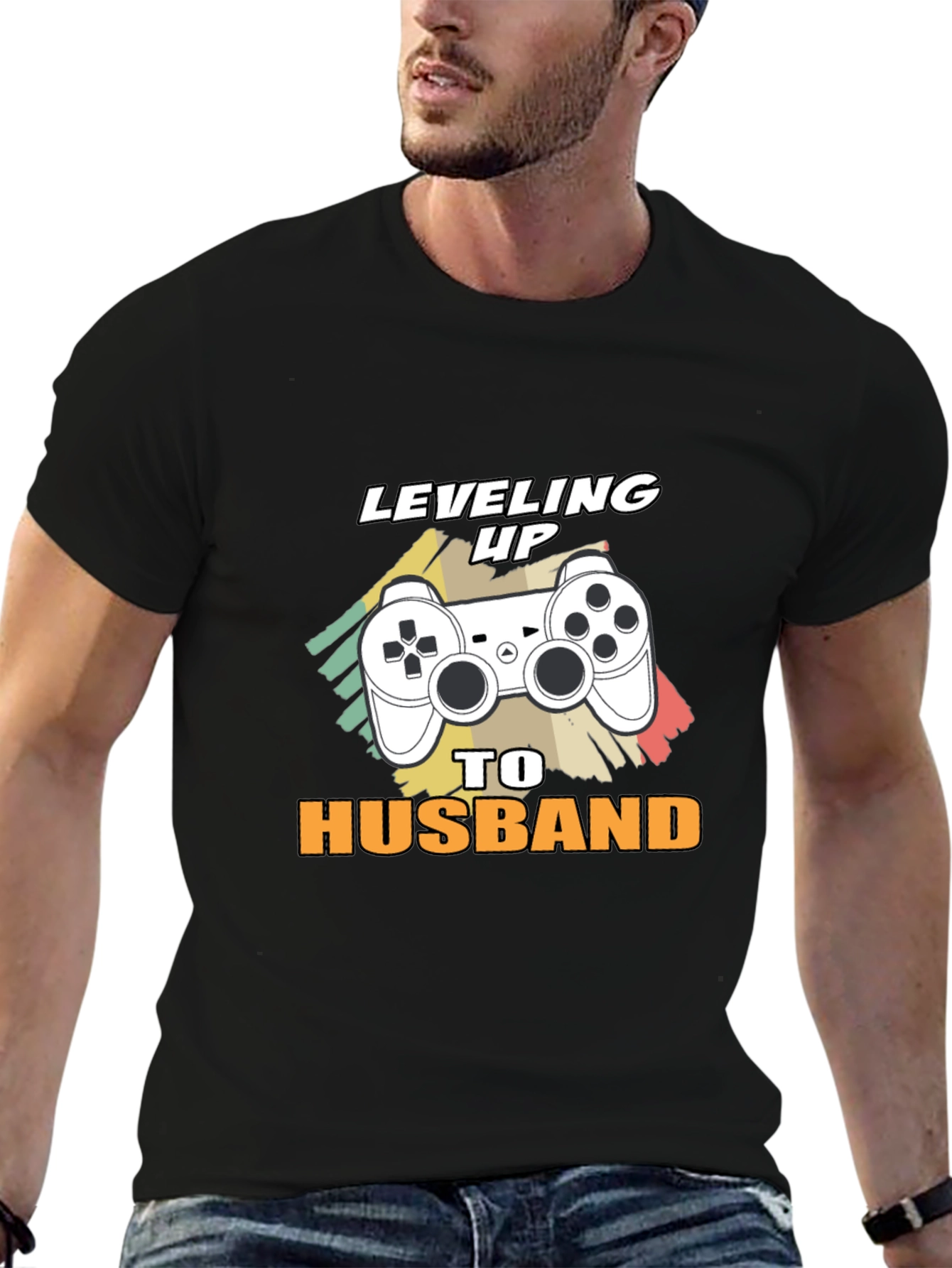 Leveling Up to Husband Gamer T-Shirt - Black
