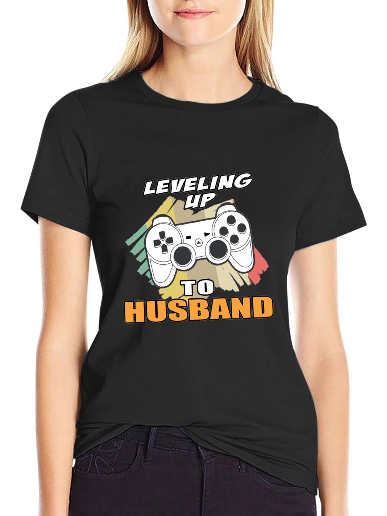 Leveling Up to Husband Gamer T-Shirt - Black