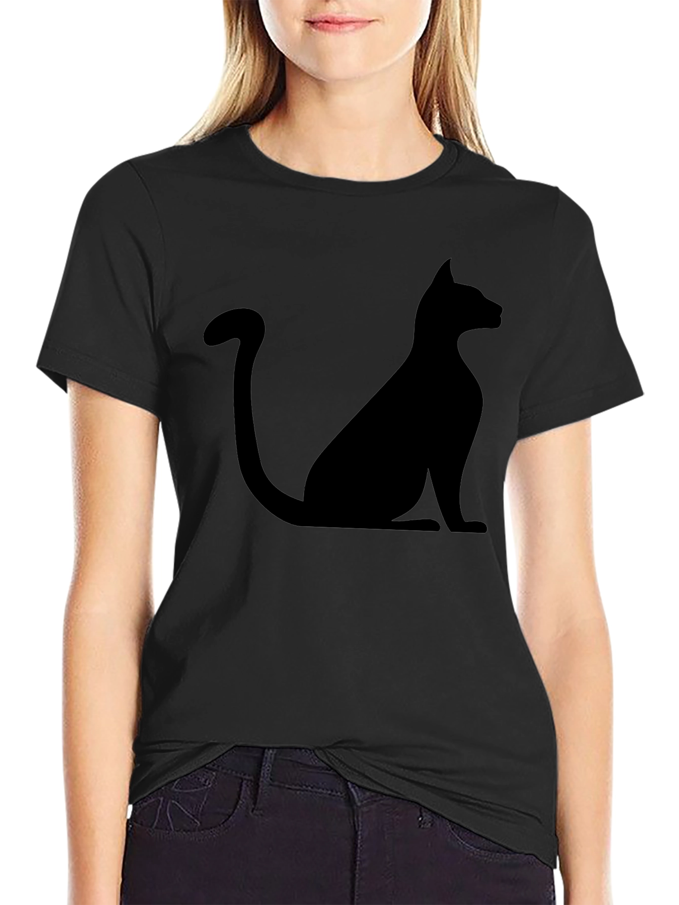 Mens Black Cat Silhouette Graphic T-Shirt
