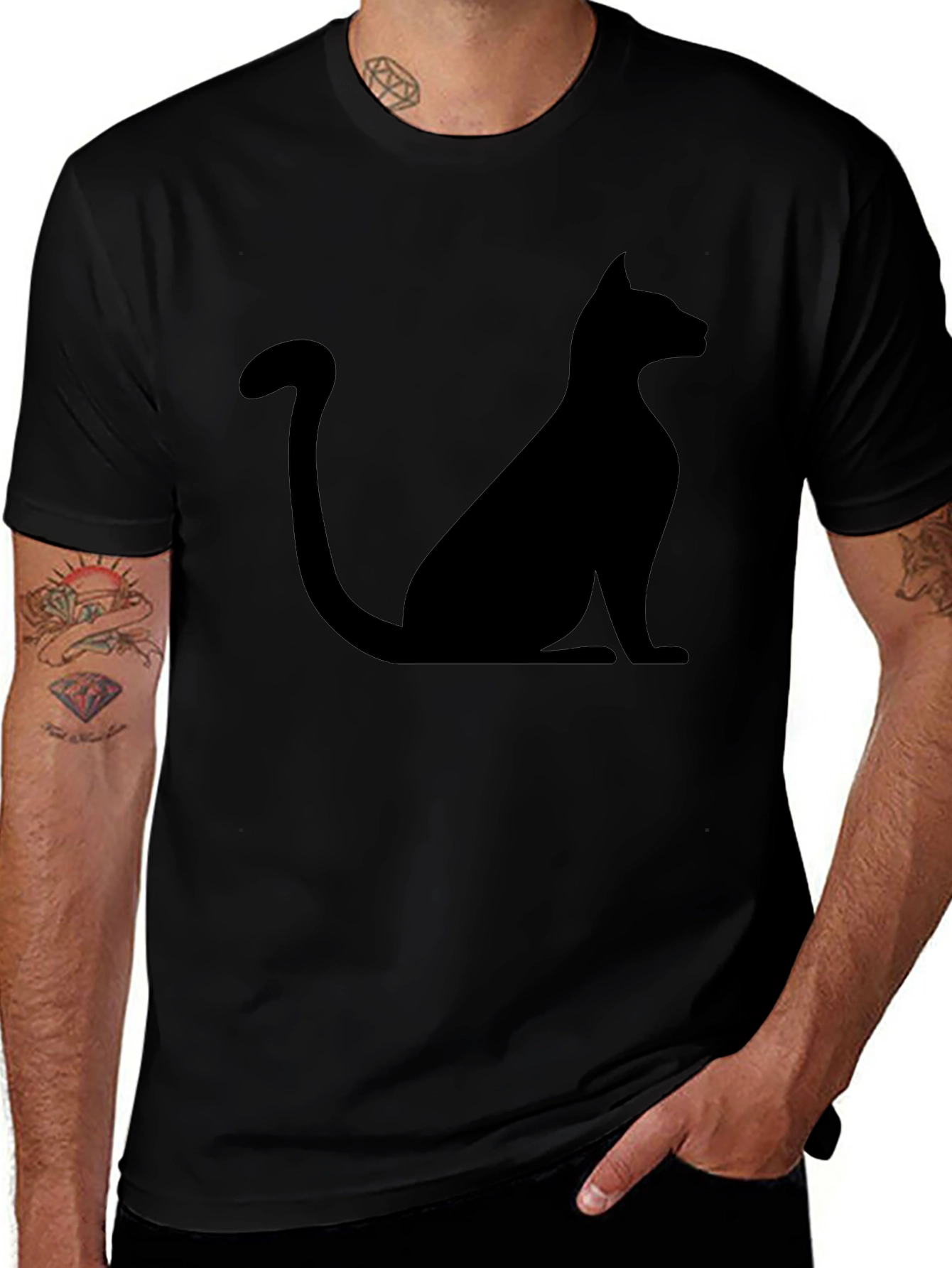 Mens Black Cat Silhouette Graphic T-Shirt