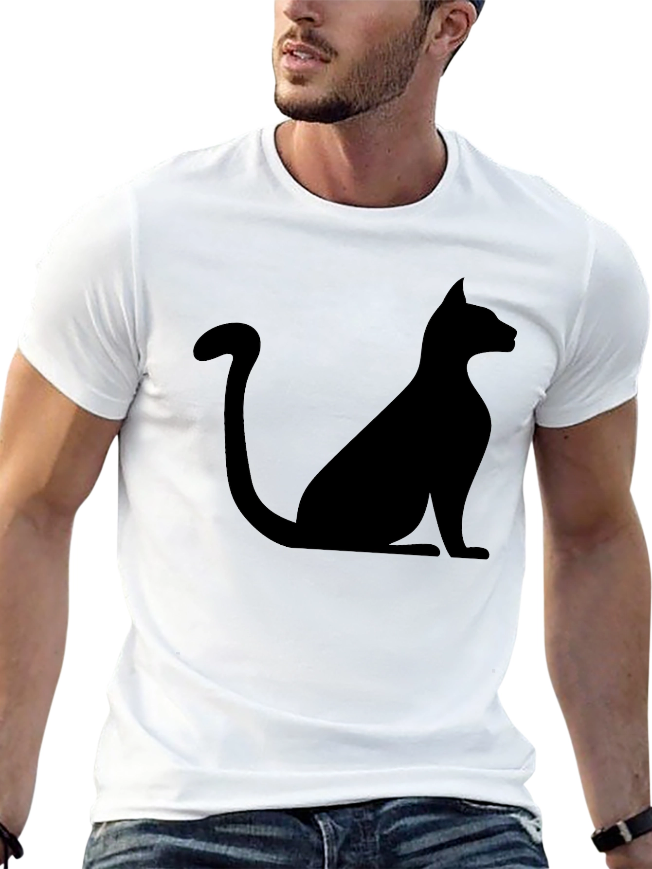 Mens Black Cat Silhouette Graphic T-Shirt