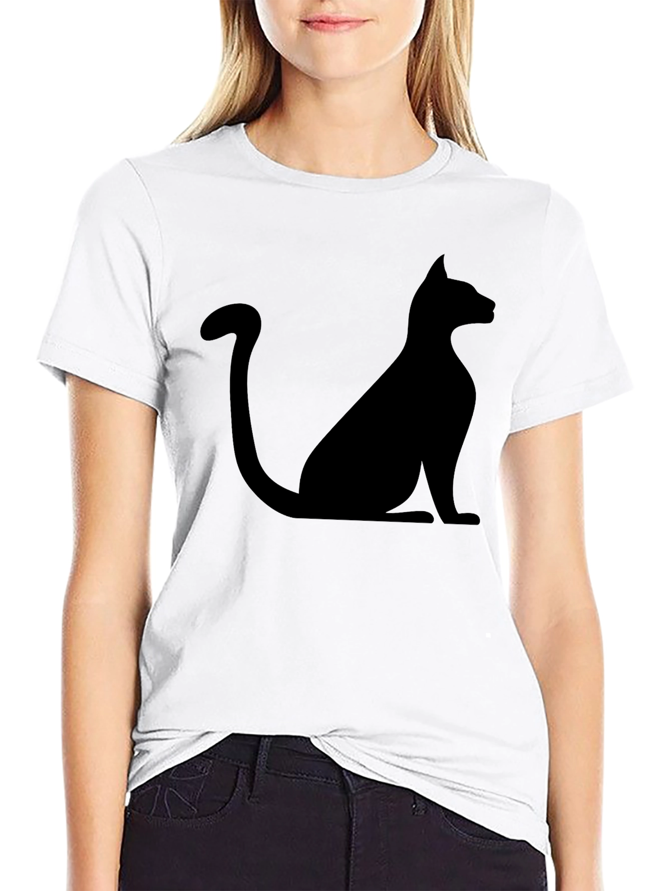 Mens Black Cat Silhouette Graphic T-Shirt