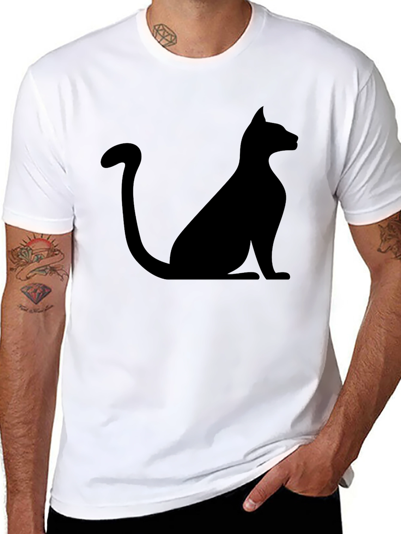 Mens Black Cat Silhouette Graphic T-Shirt