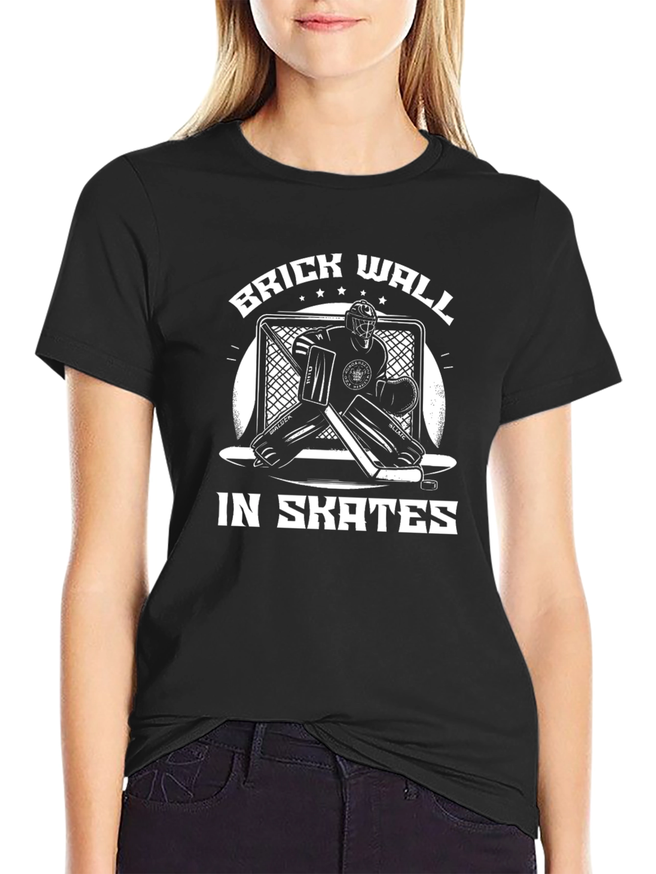 Brick Wall in Skates Hockey T-Shirt - Black