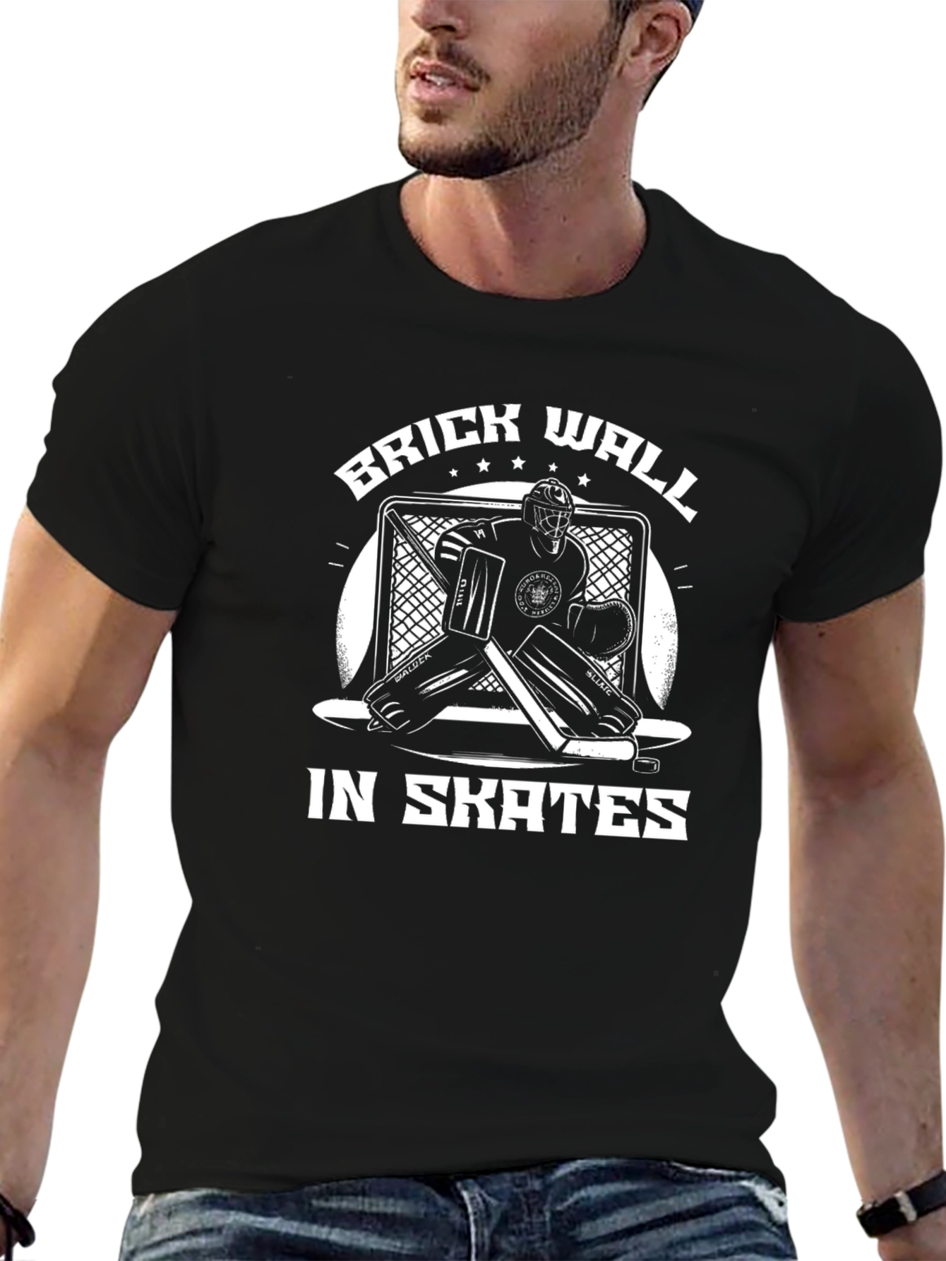 Brick Wall in Skates Hockey T-Shirt - Black