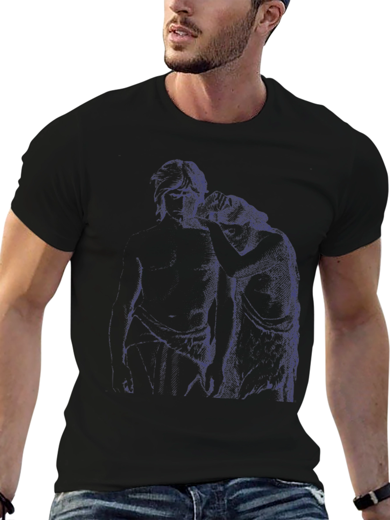 Modern Graphic Tee - Artistic Blue Sketch