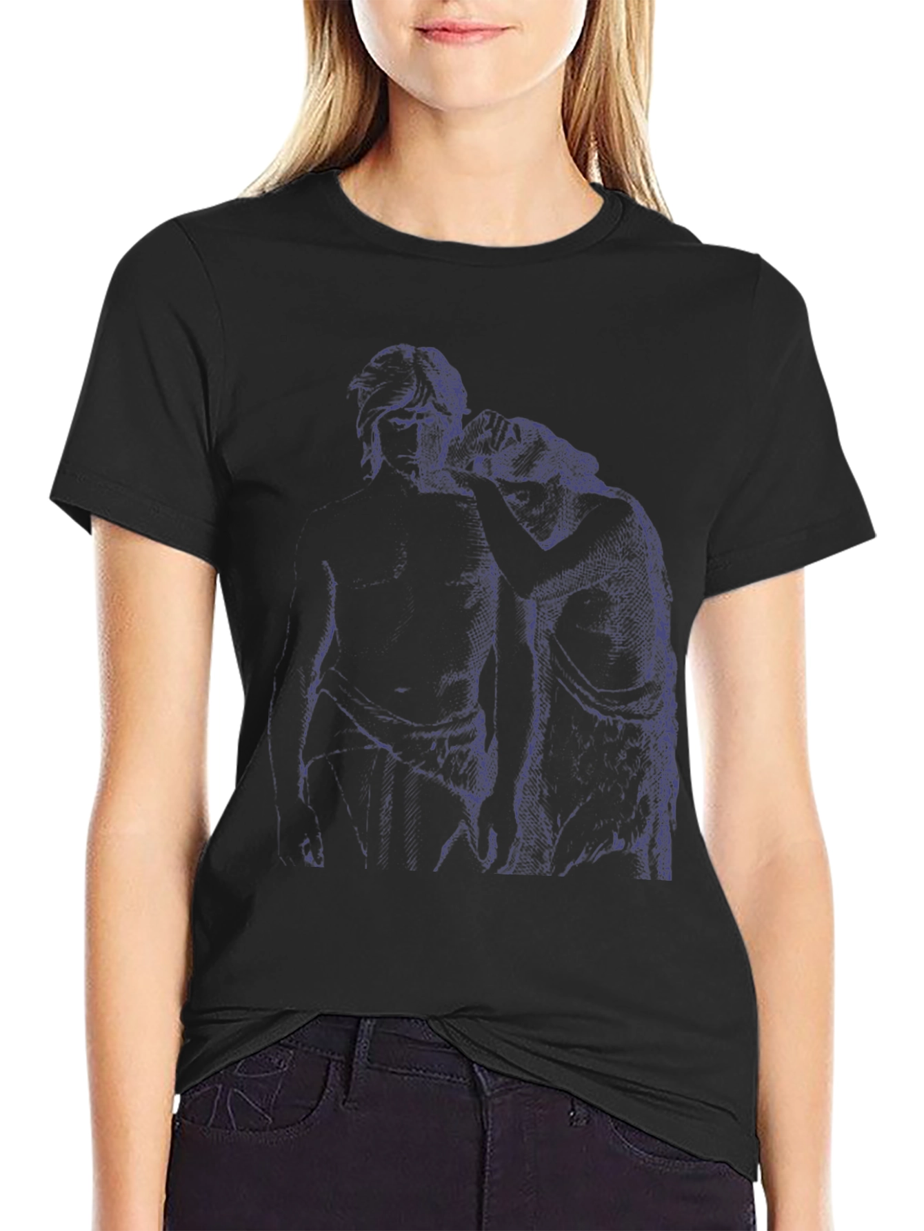 Modern Graphic Tee - Artistic Blue Sketch