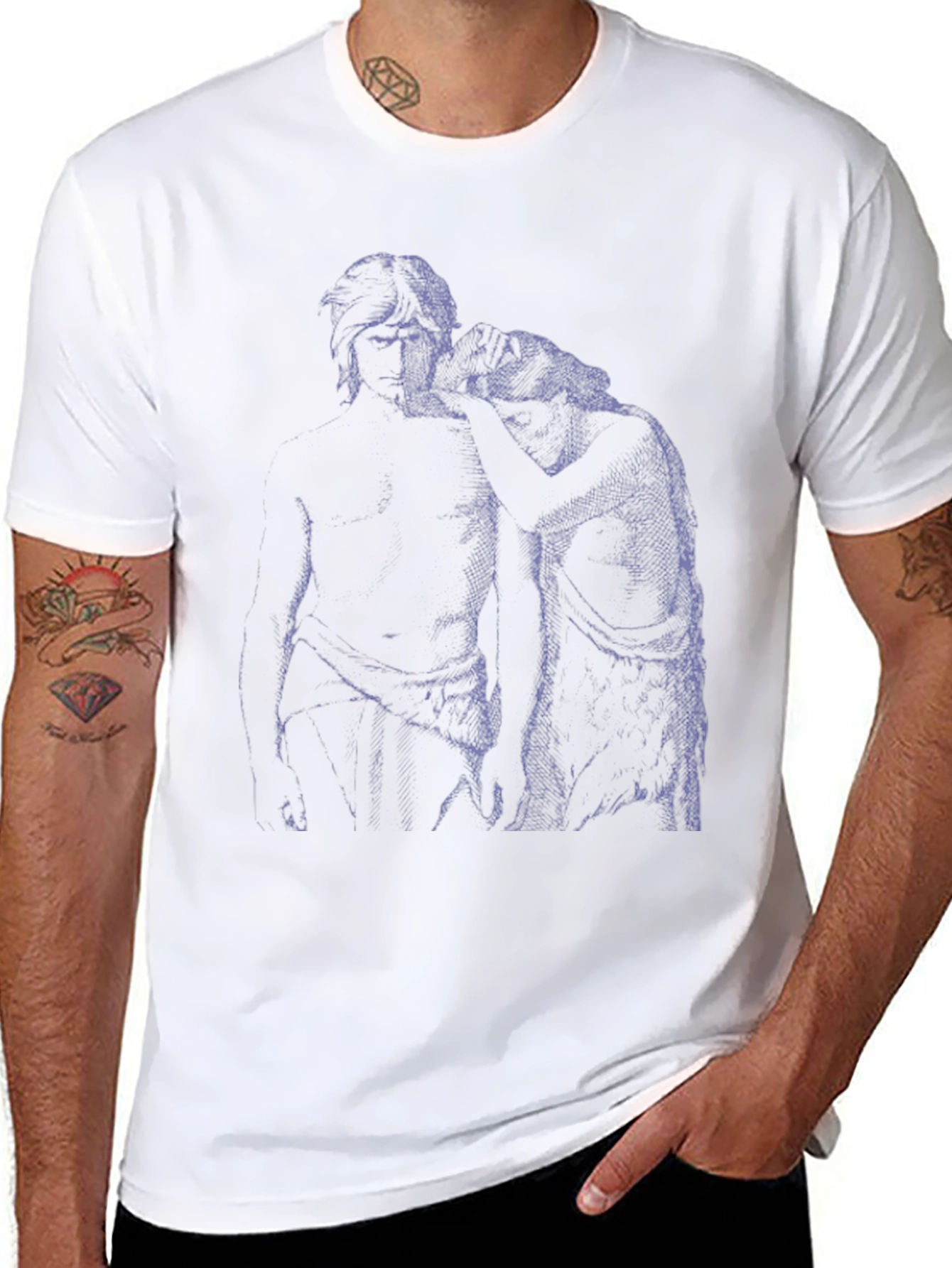 Modern Graphic Tee - Artistic Blue Sketch
