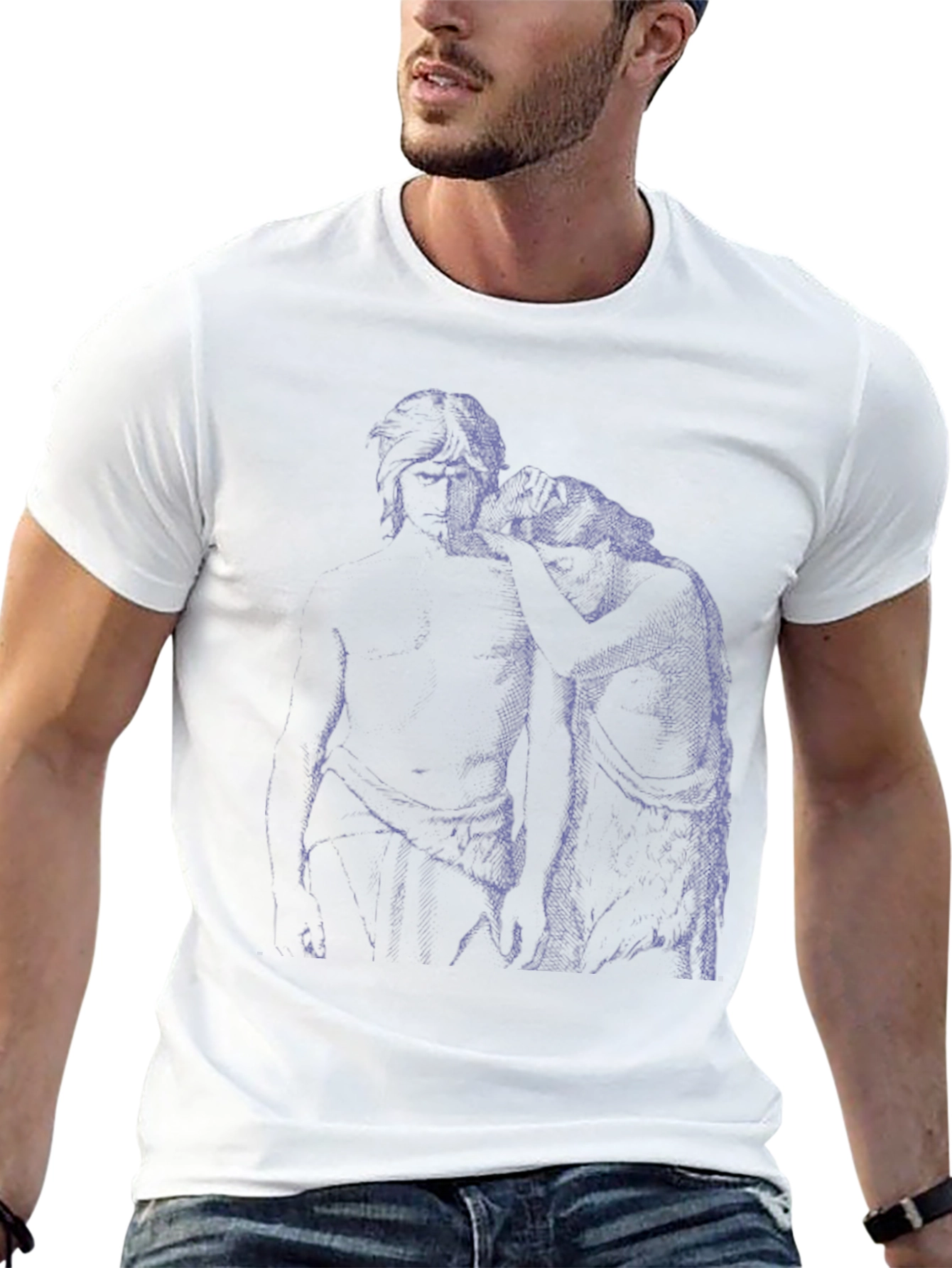 Modern Graphic Tee - Artistic Blue Sketch