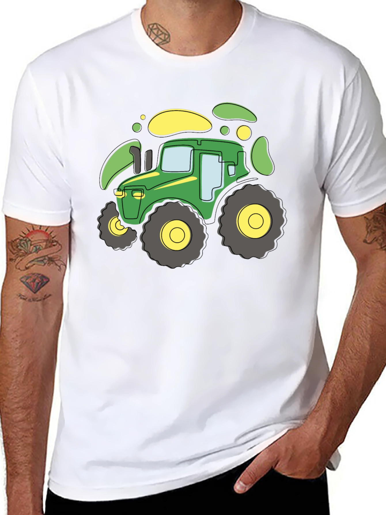 Cartoon Tractor Graphic T-Shirt - Black