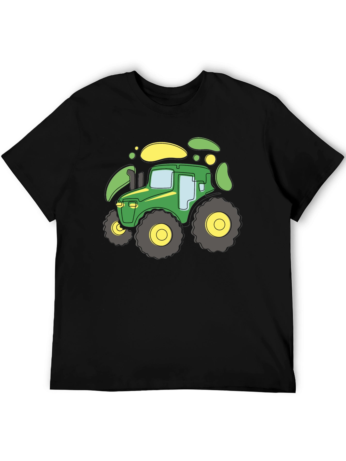 Cartoon Tractor Graphic T-Shirt - Black