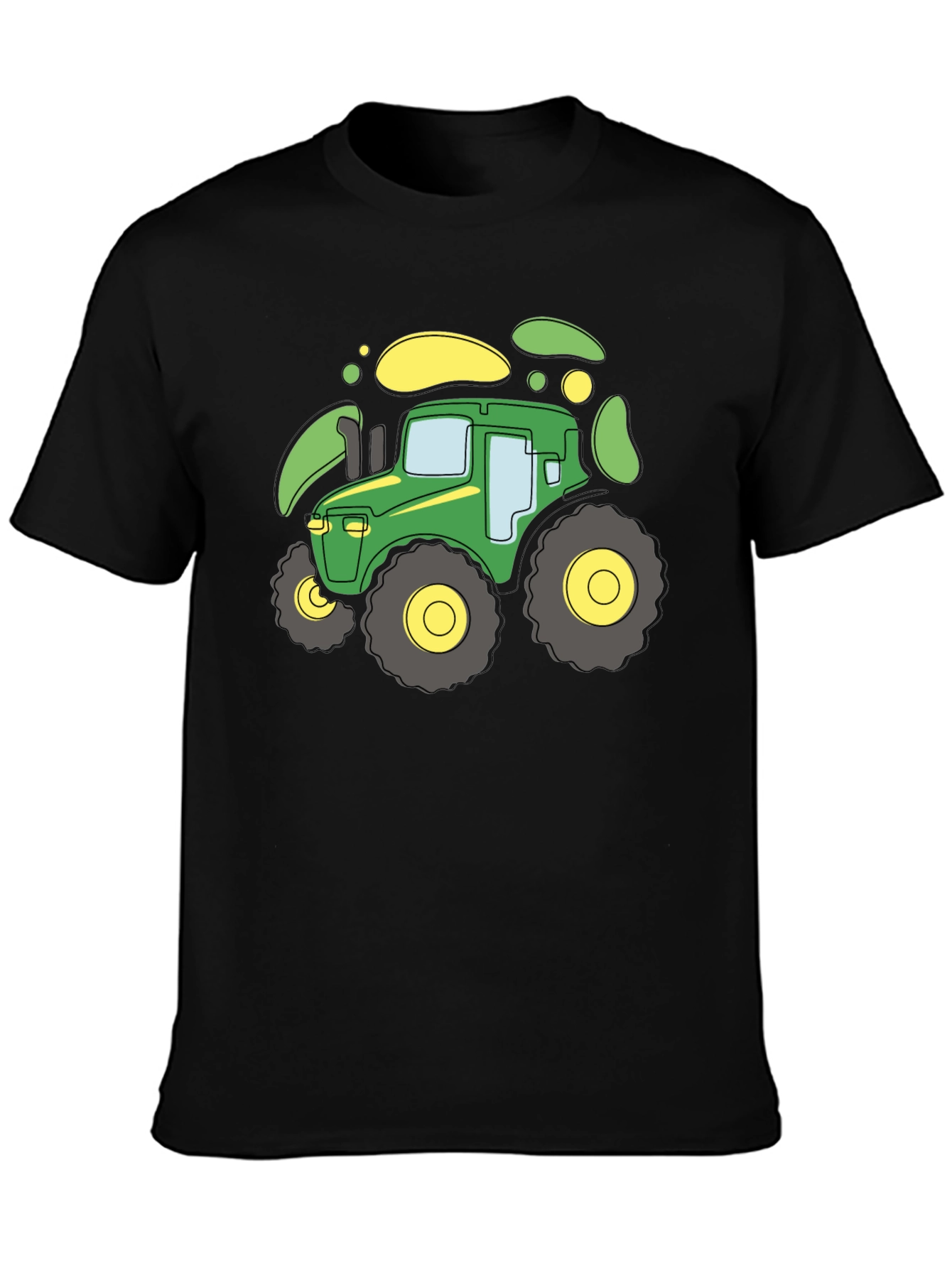 Cartoon Tractor Graphic T-Shirt - Black
