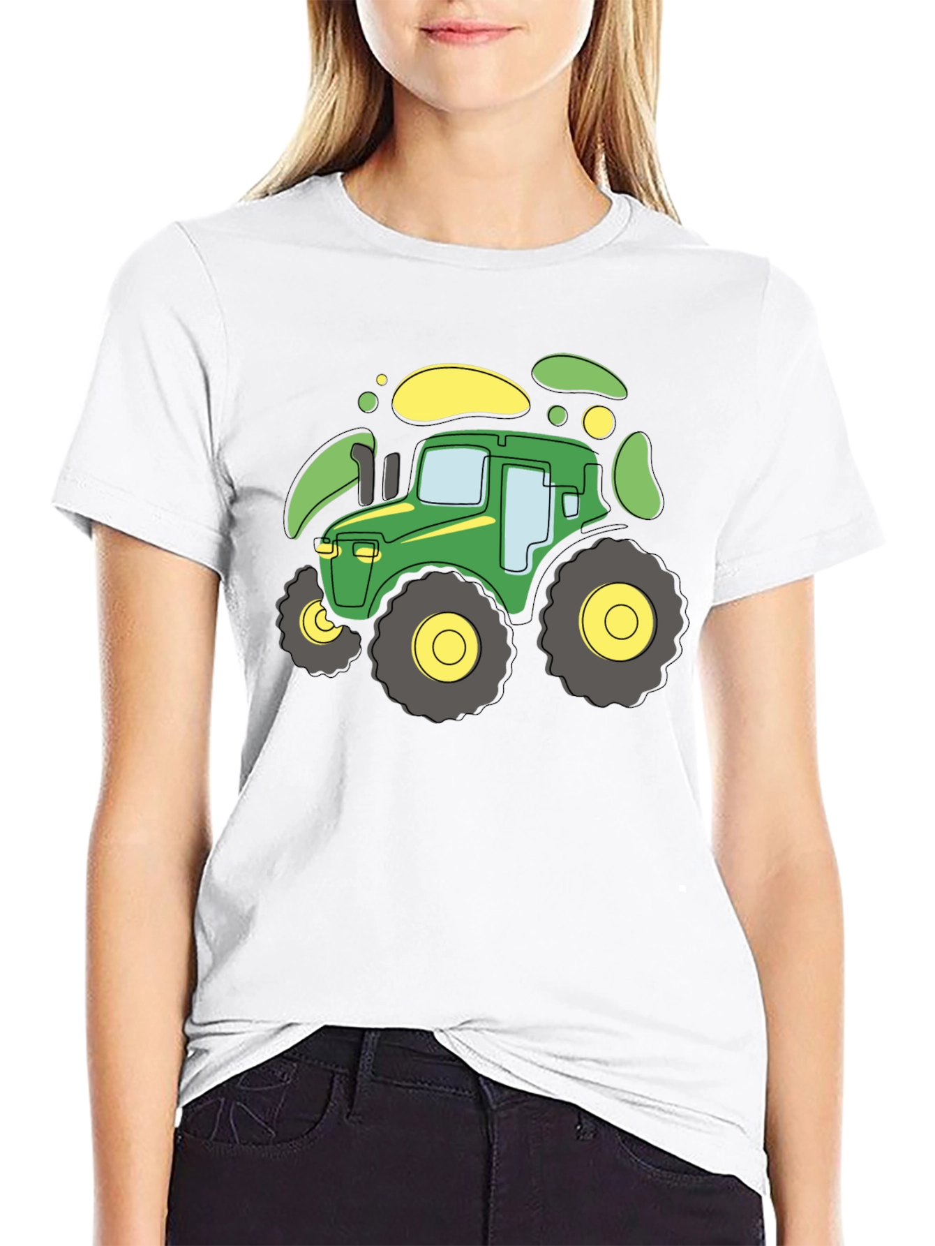 Cartoon Tractor Graphic T-Shirt - Black