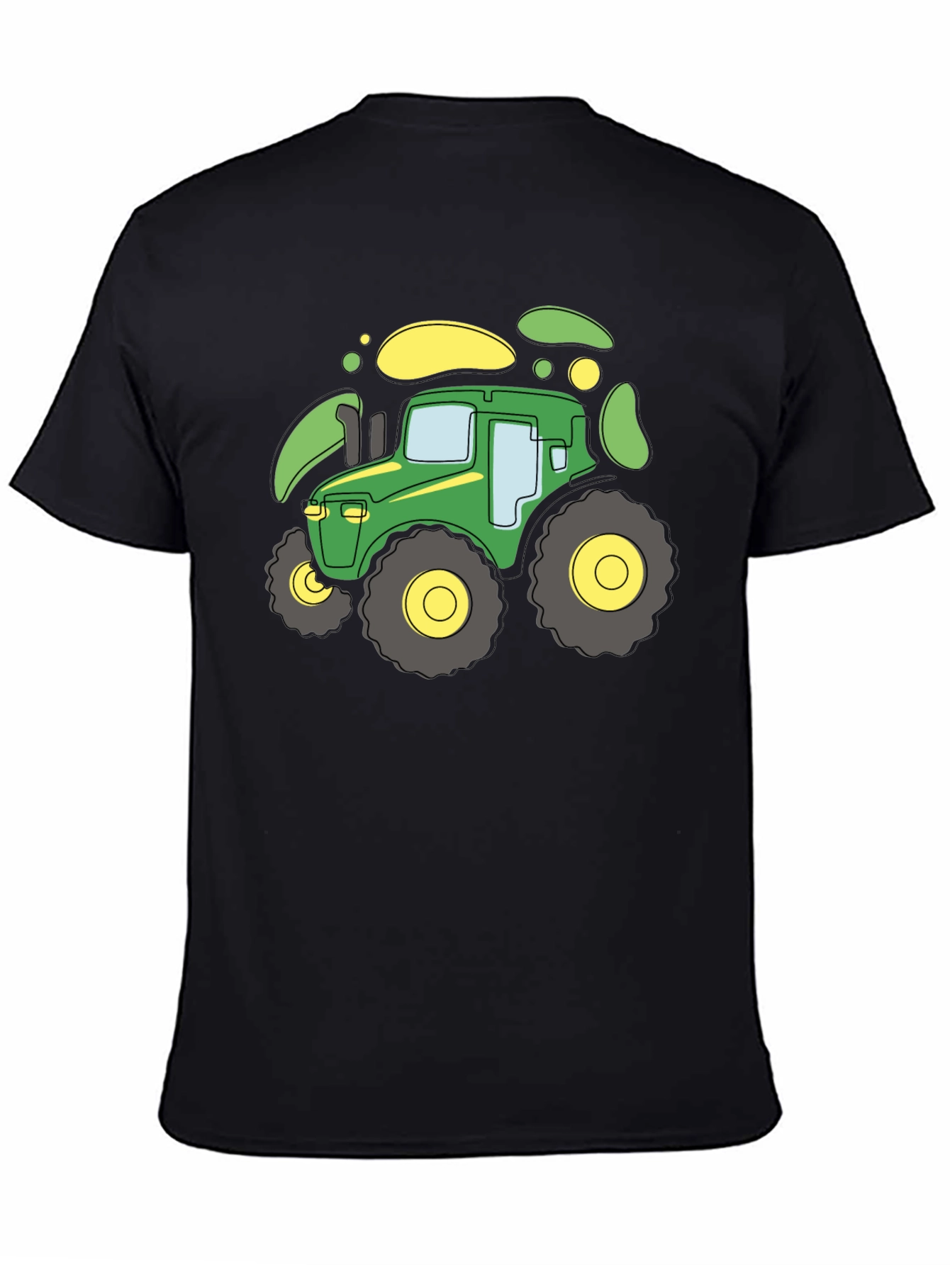 Cartoon Tractor Graphic T-Shirt - Black