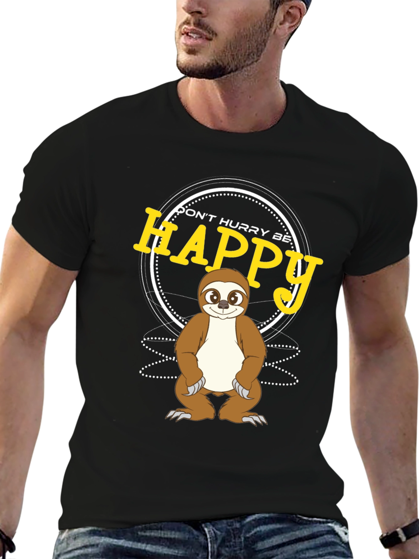 Dont Hurry Be Happy Sloth Graphic T-Shirt