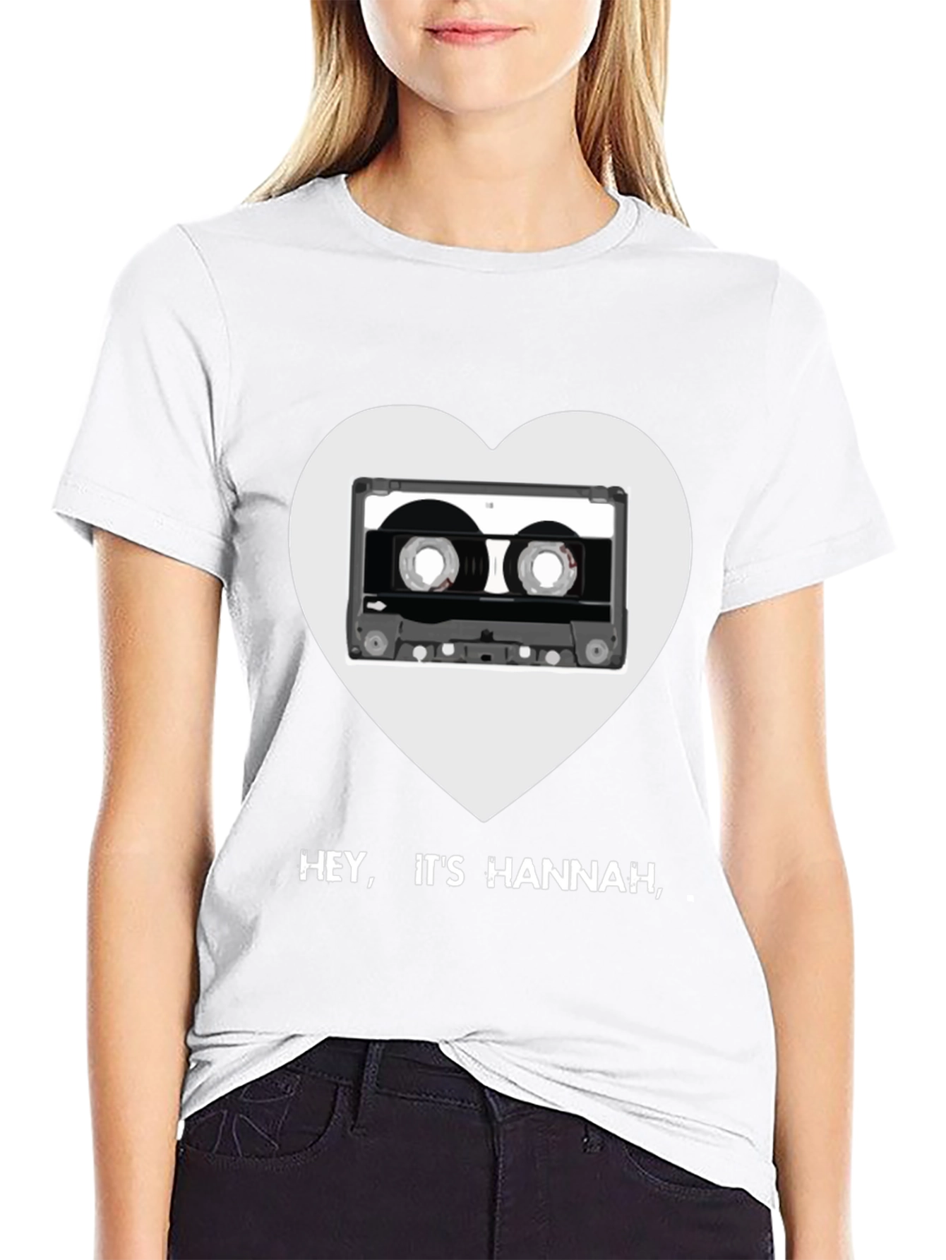 Hey Its Hannah Cassette Heart Black T-Shirt