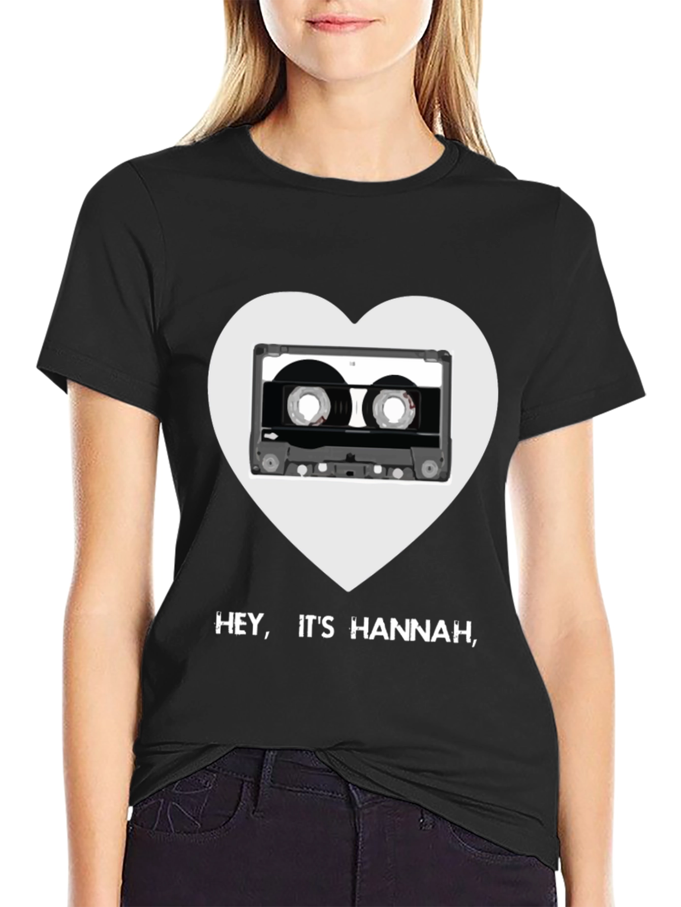Hey Its Hannah Cassette Heart Black T-Shirt