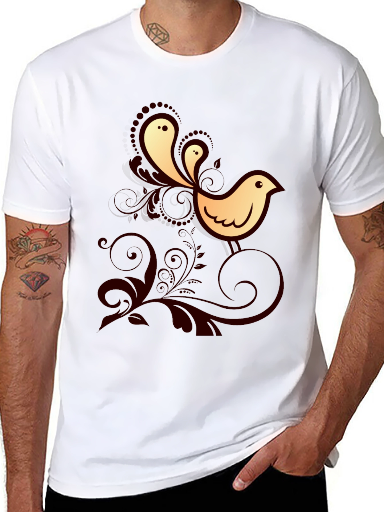 Bird Graphic Print Crew Neck Tee