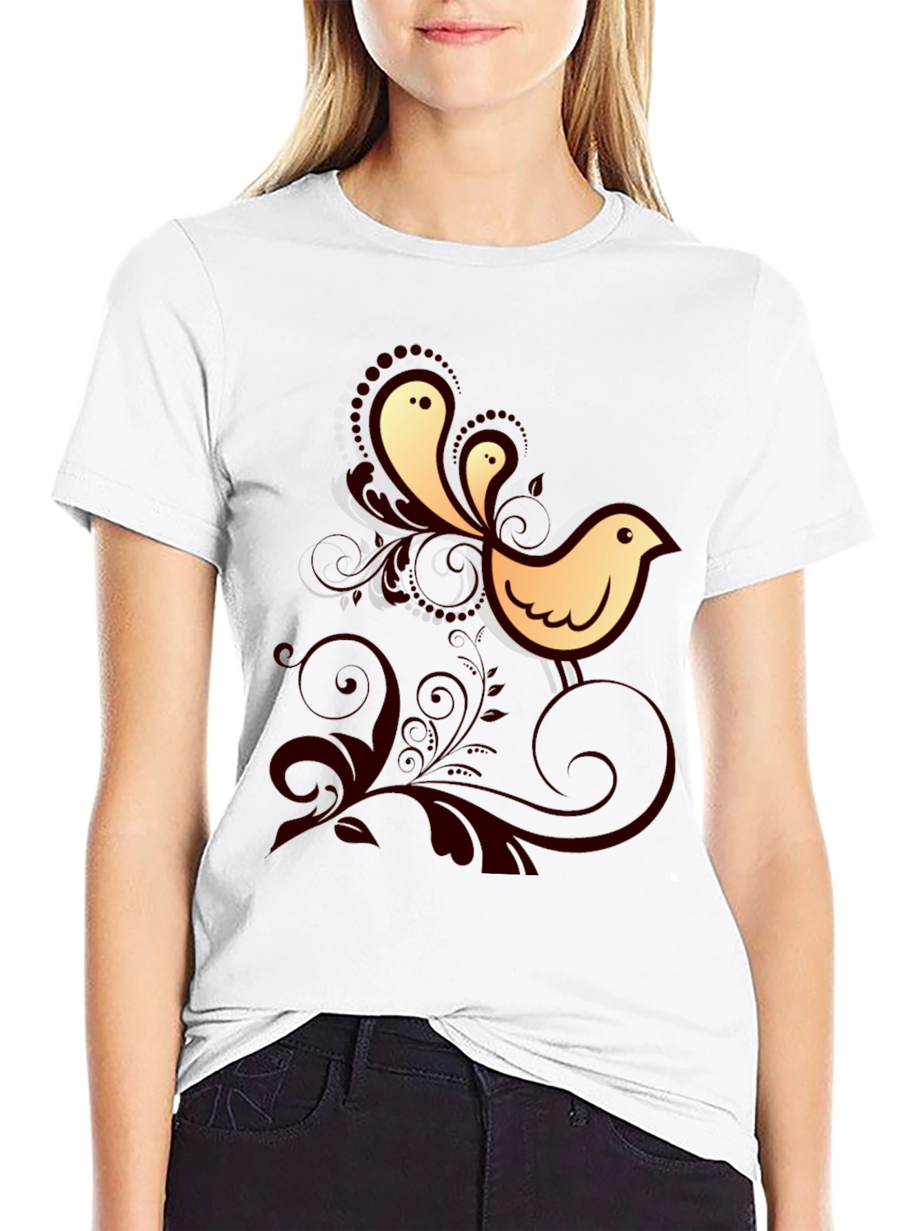 Bird Graphic Print Crew Neck Tee