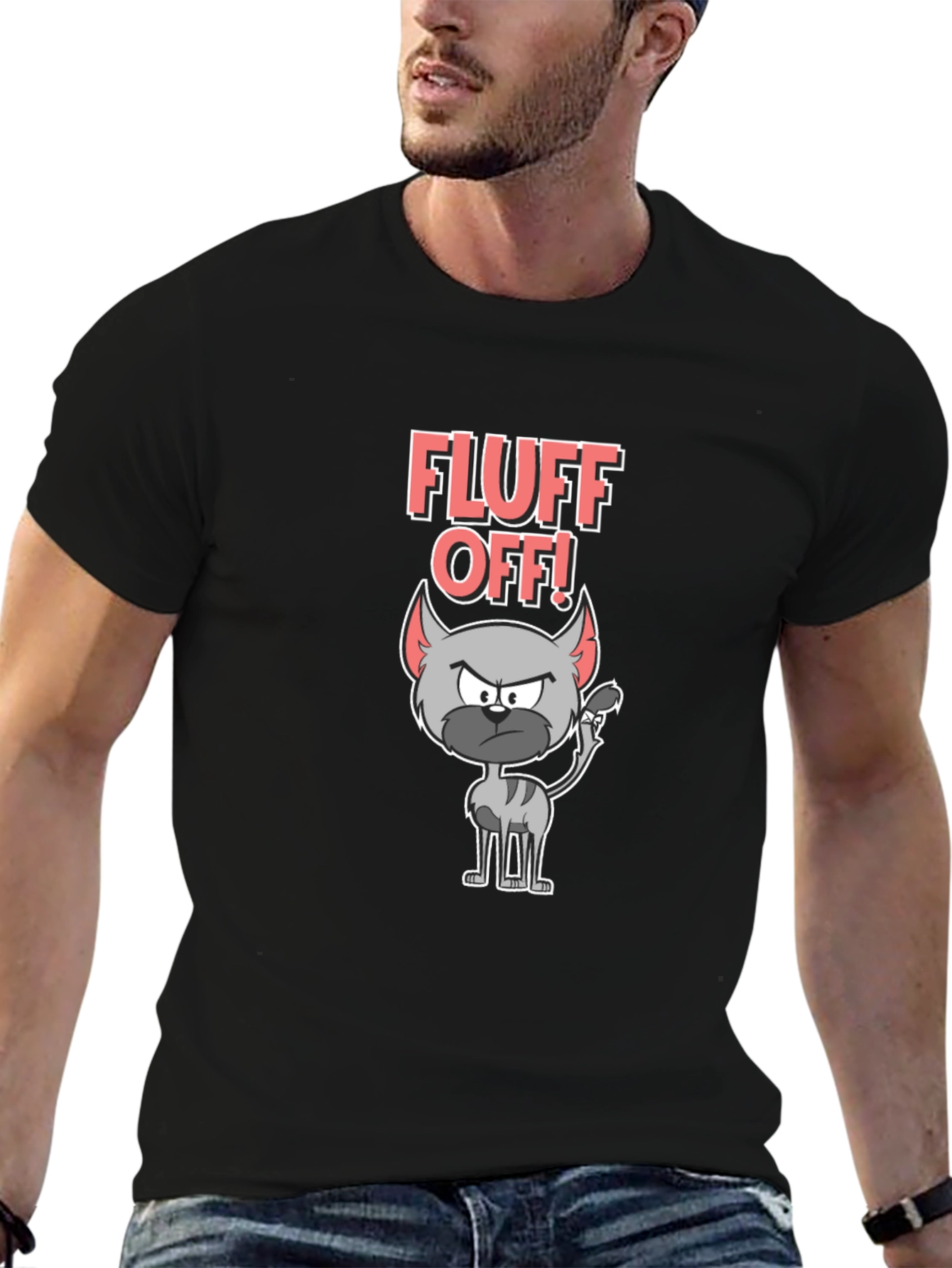 Fluff Off Cat T-Shirt - Sarcastic Cartoon Tee