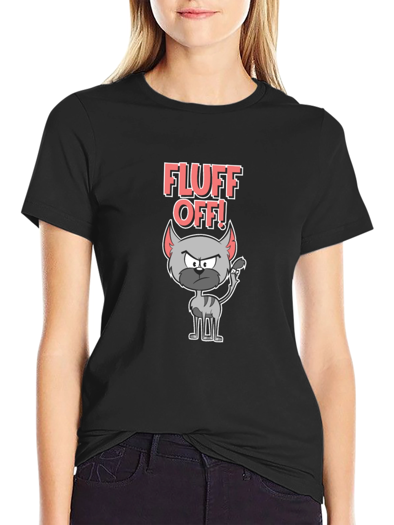 Fluff Off Cat T-Shirt - Sarcastic Cartoon Tee