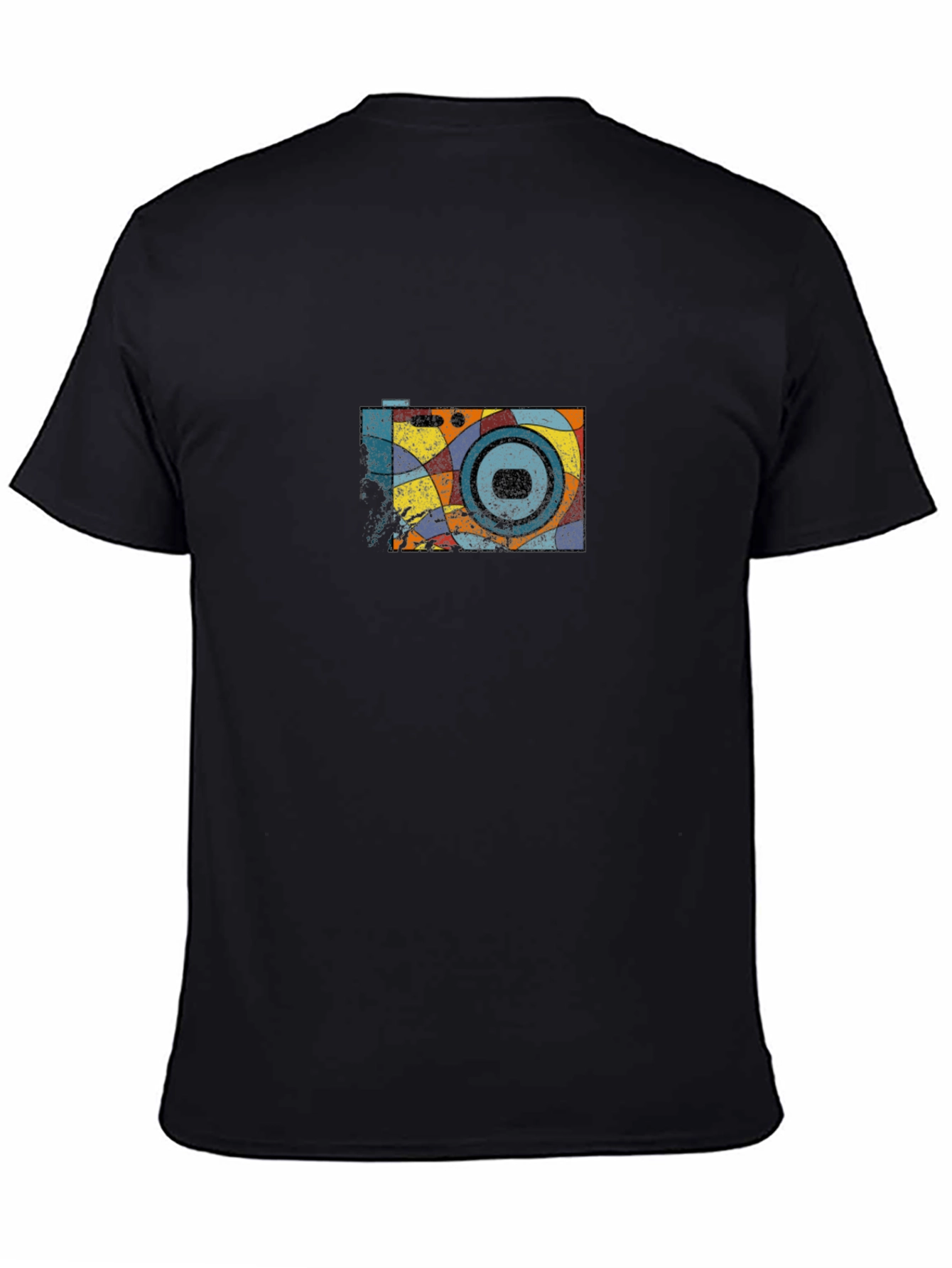 Retro Camera Graphic Tee - Black Cotton Casual Shirt