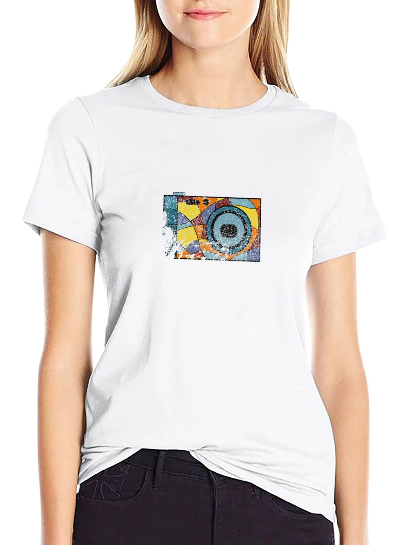 Retro Camera Graphic Tee - Black Cotton Casual Shirt