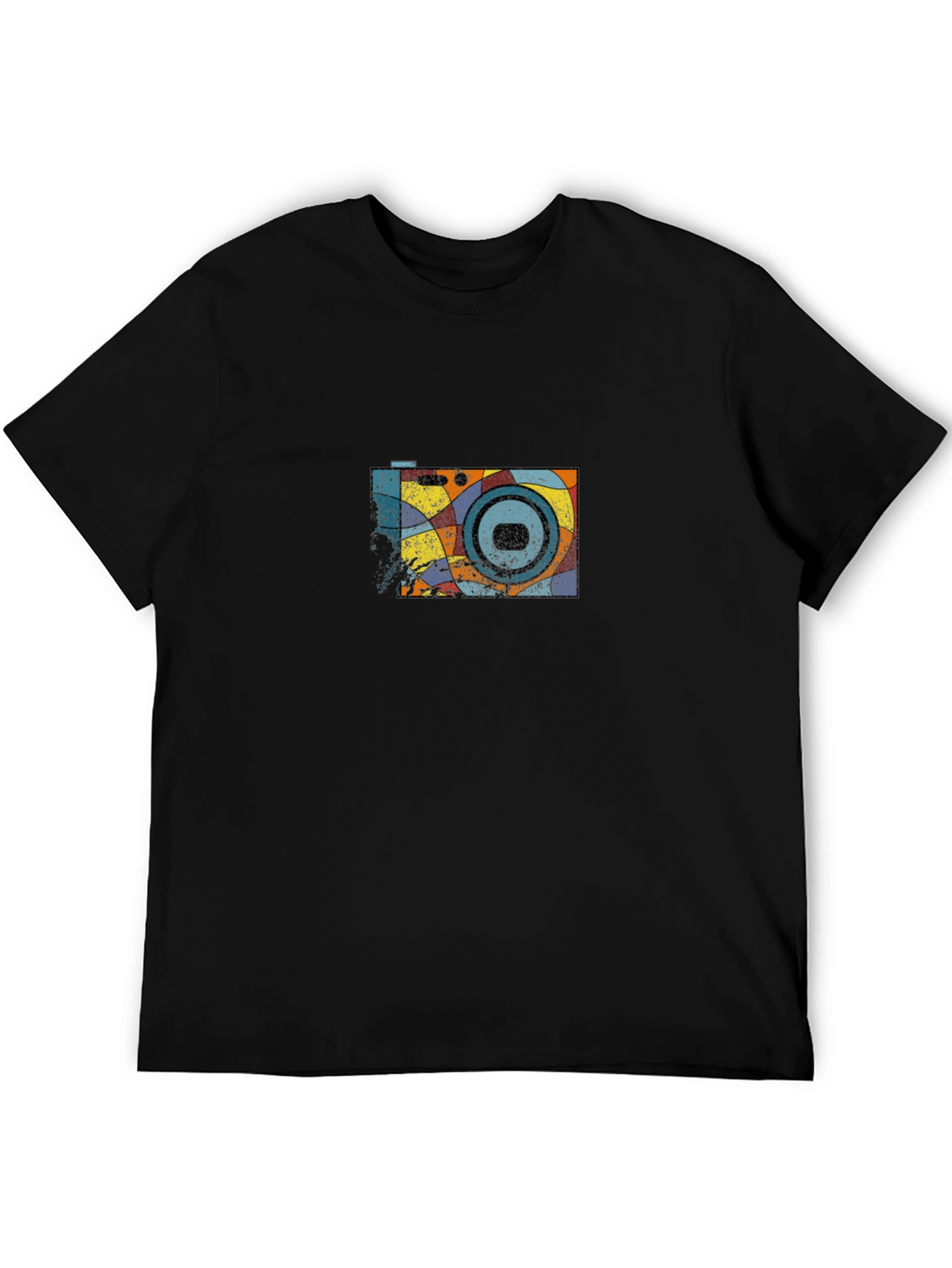 Retro Camera Graphic Tee - Black Cotton Casual Shirt