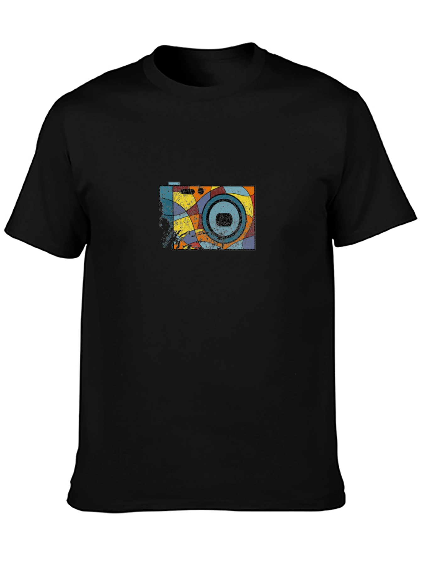 Retro Camera Graphic Tee - Black Cotton Casual Shirt