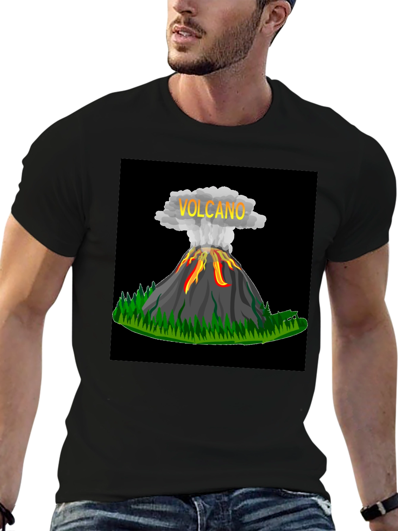 Volcano Graphic Black T-Shirt - Bold & Unique Design