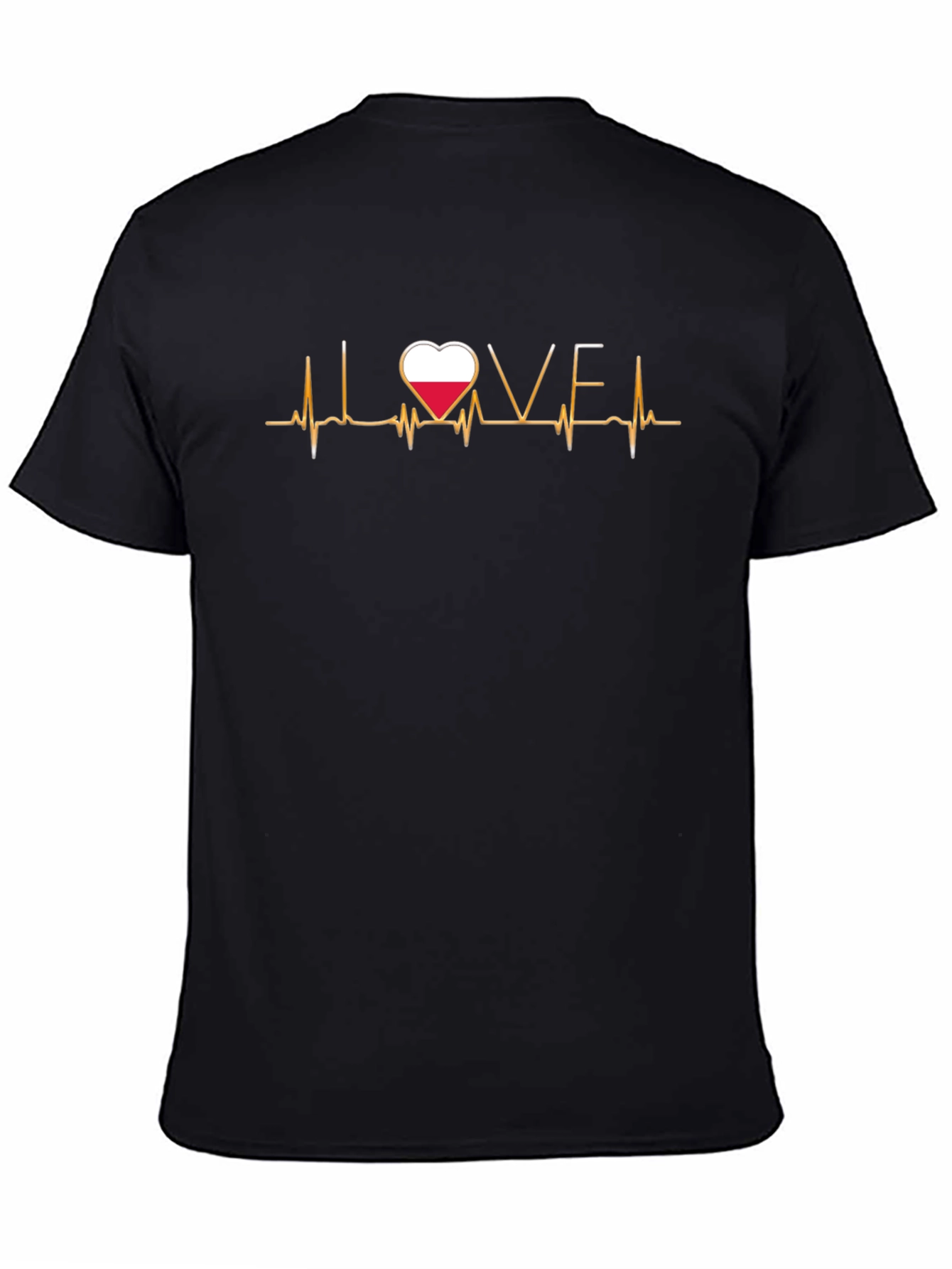 Poland Love Heartbeat T-Shirt - Black Cotton Tee