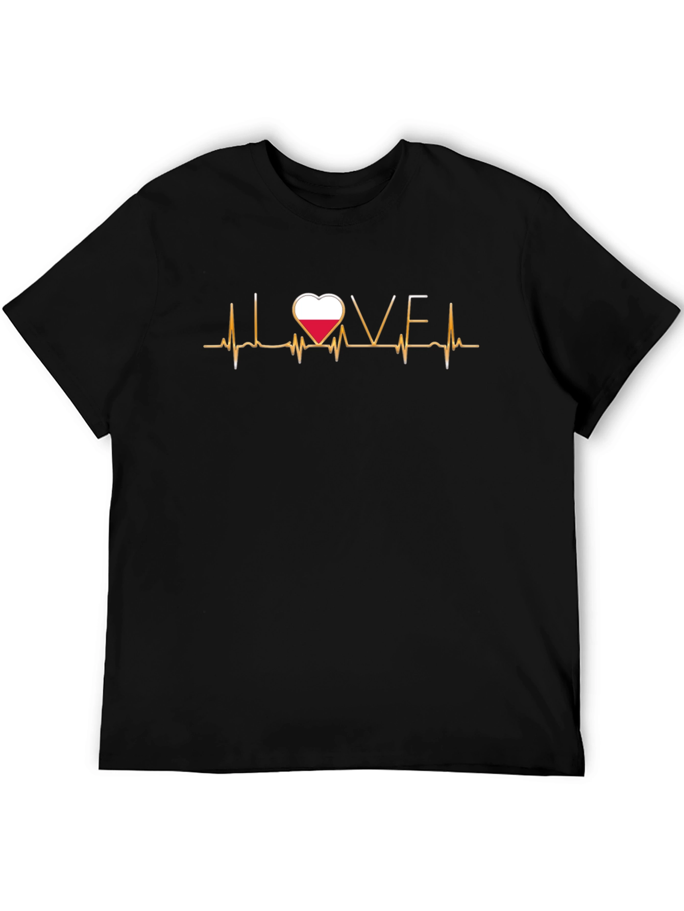 Poland Love Heartbeat T-Shirt - Black Cotton Tee