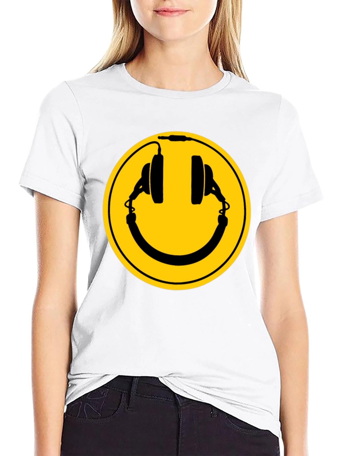 Smiley Headphones Black T-Shirt