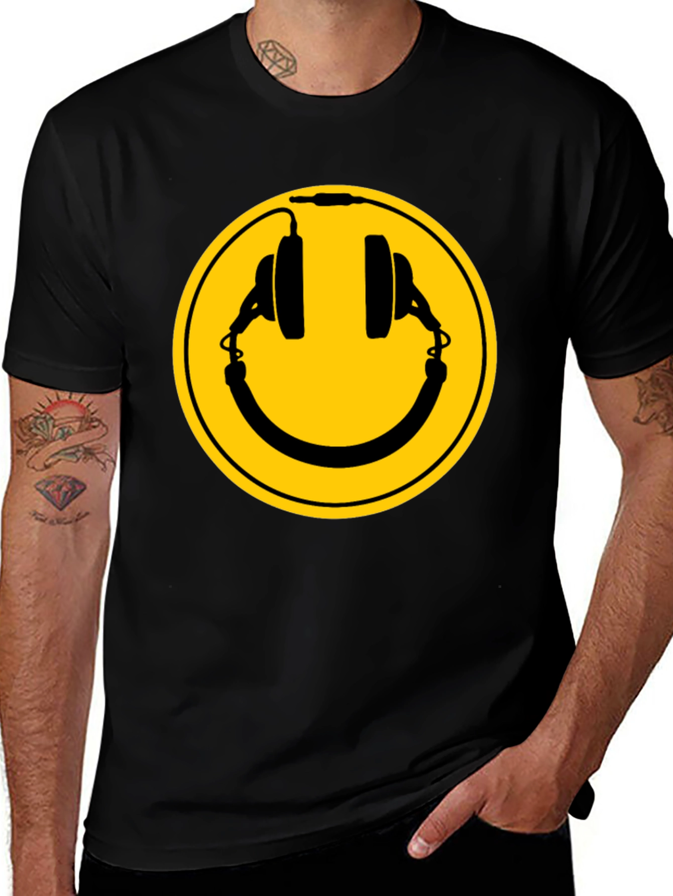 Smiley Headphones Black T-Shirt