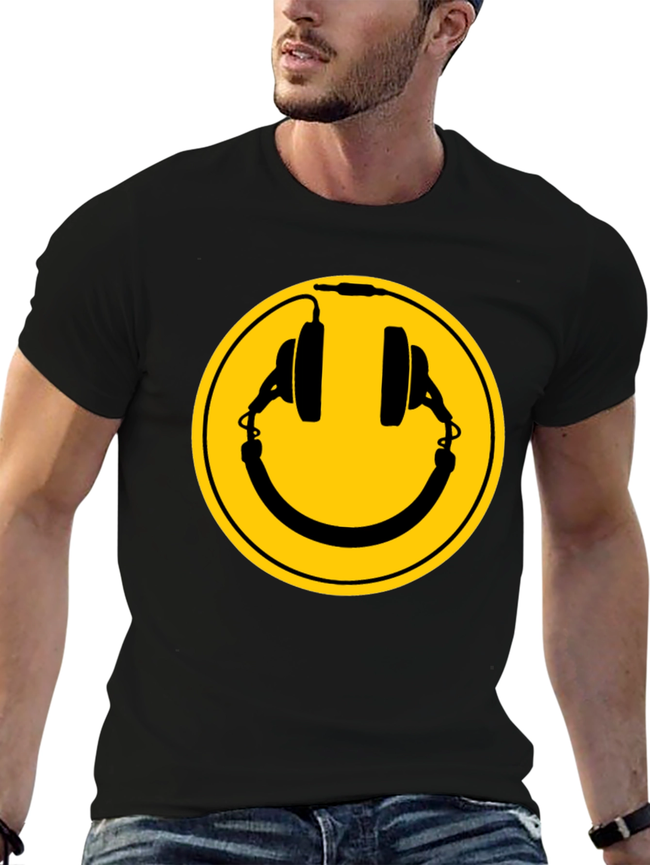 Smiley Headphones Black T-Shirt