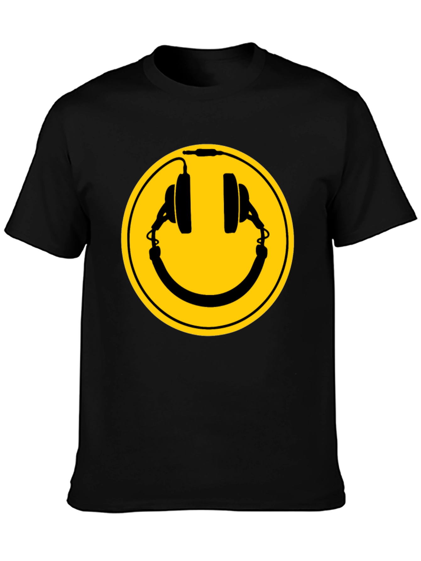 Smiley Headphones Black T-Shirt