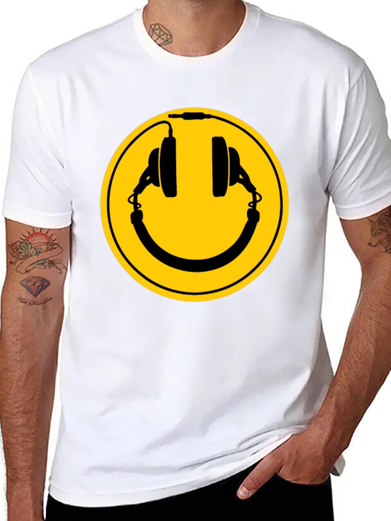 Smiley Headphones Black T-Shirt