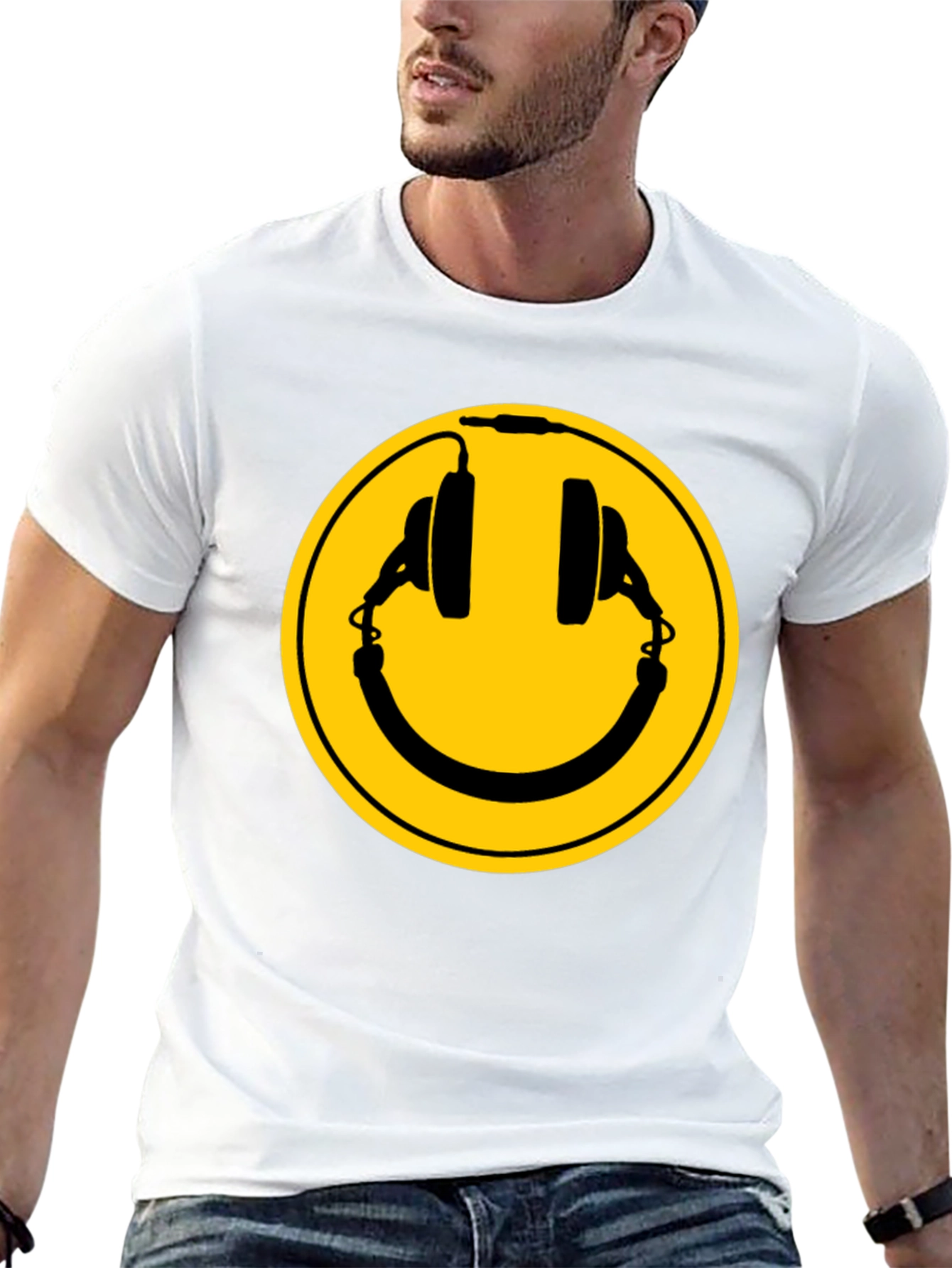 Smiley Headphones Black T-Shirt