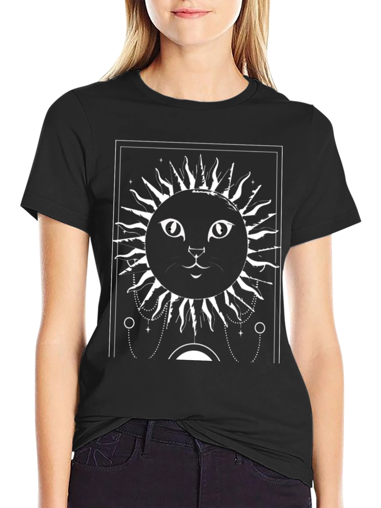 Sun Cat Graphic Tee - Unisex Black T-Shirt
