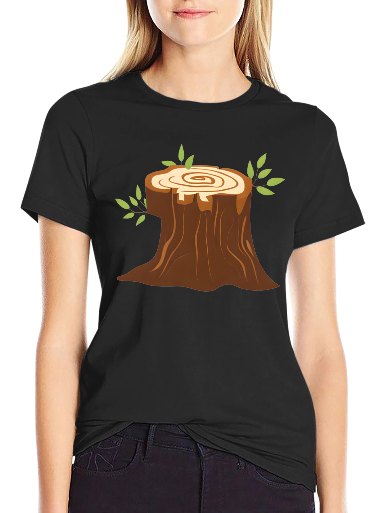 Tree Stump Graphic Black T-Shirt