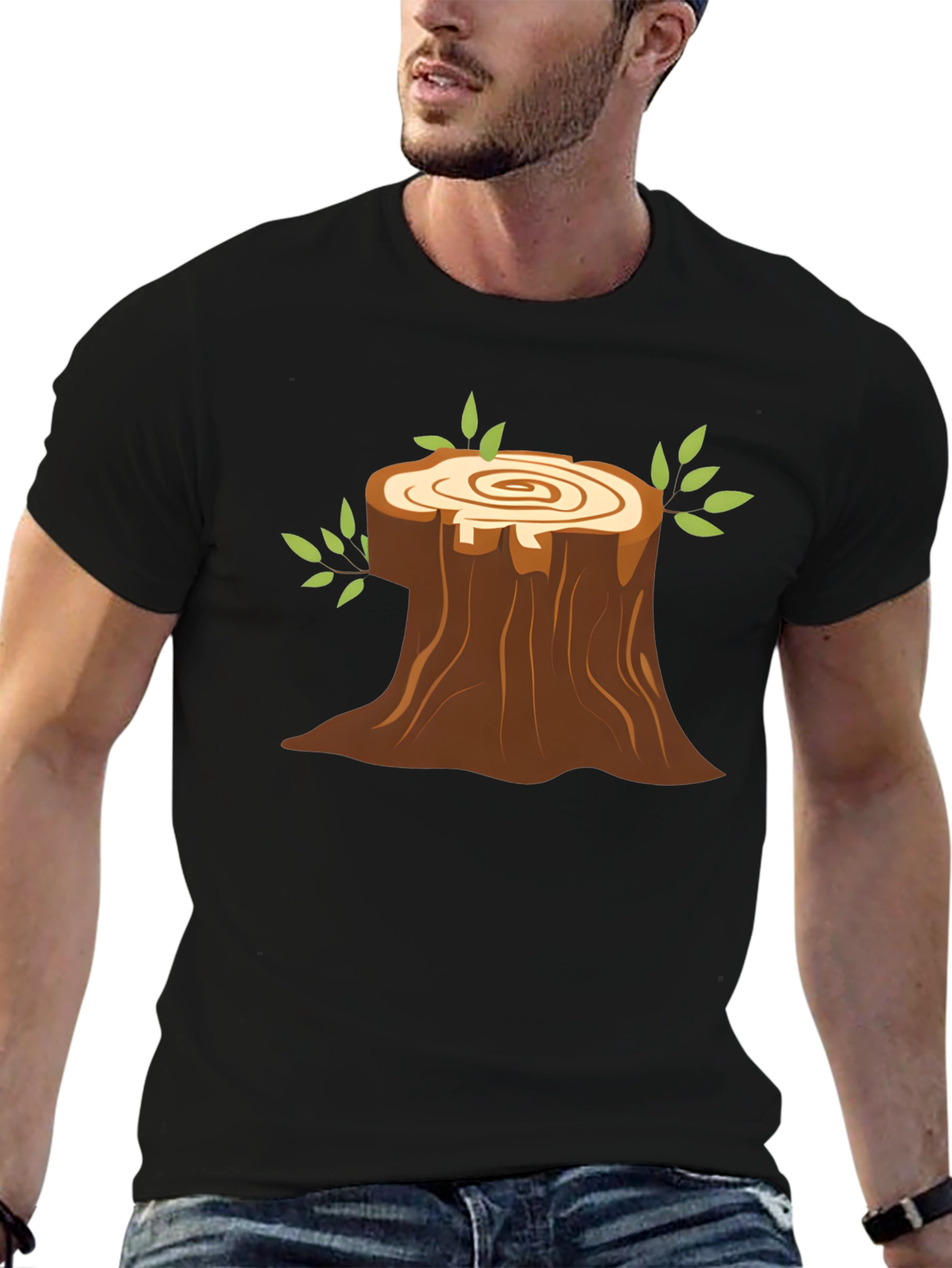 Tree Stump Graphic Black T-Shirt