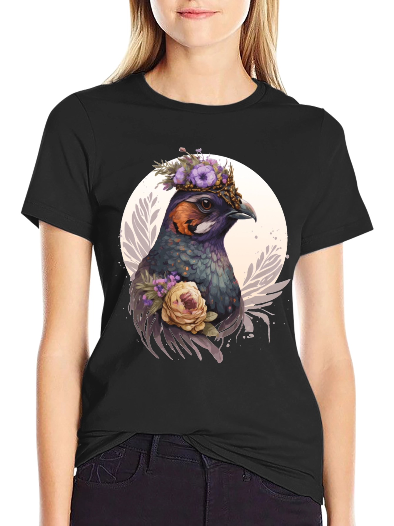 Floral Bird T-Shirt - Nature Inspired Graphic Tee