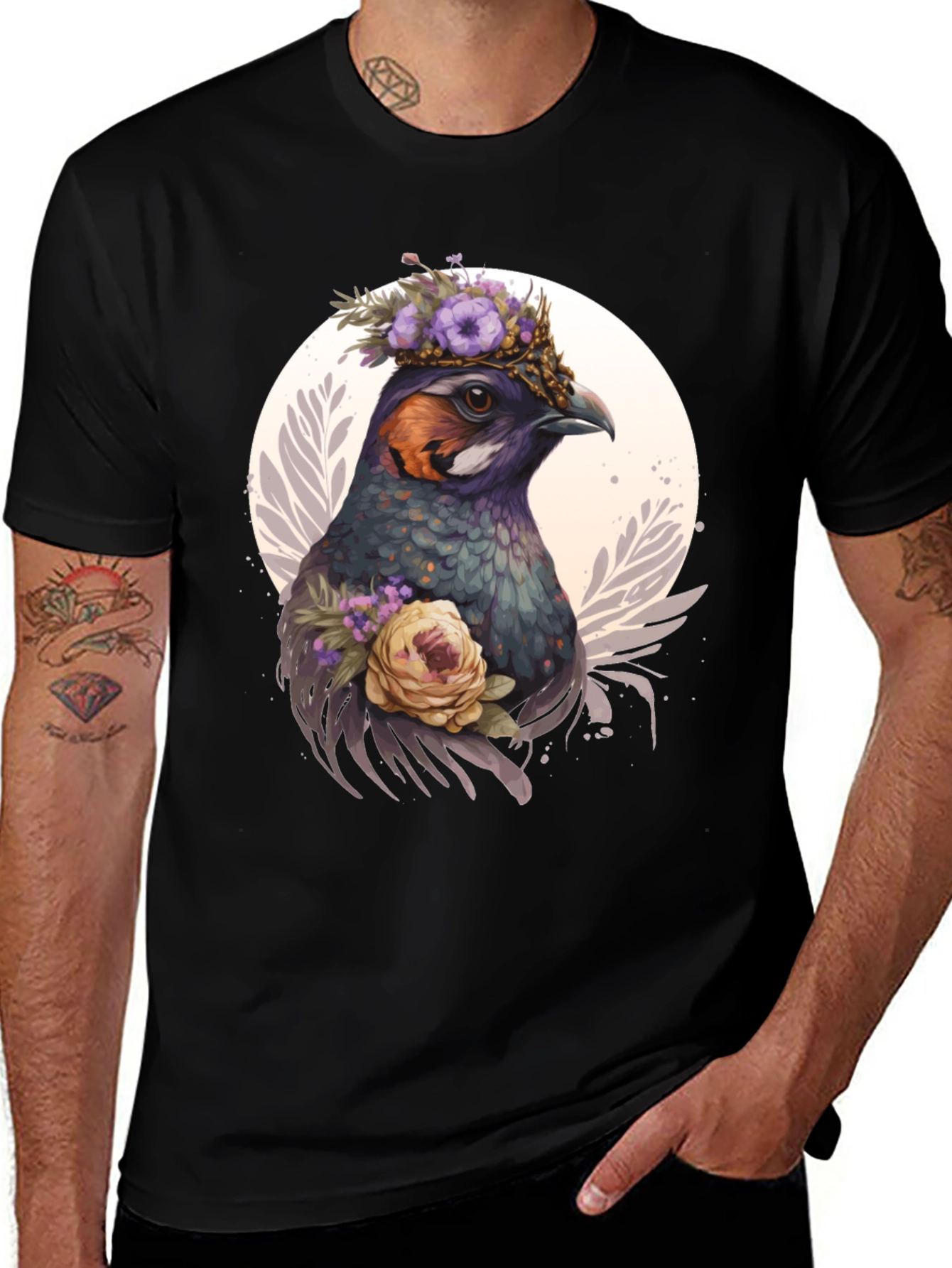 Floral Bird T-Shirt - Nature Inspired Graphic Tee
