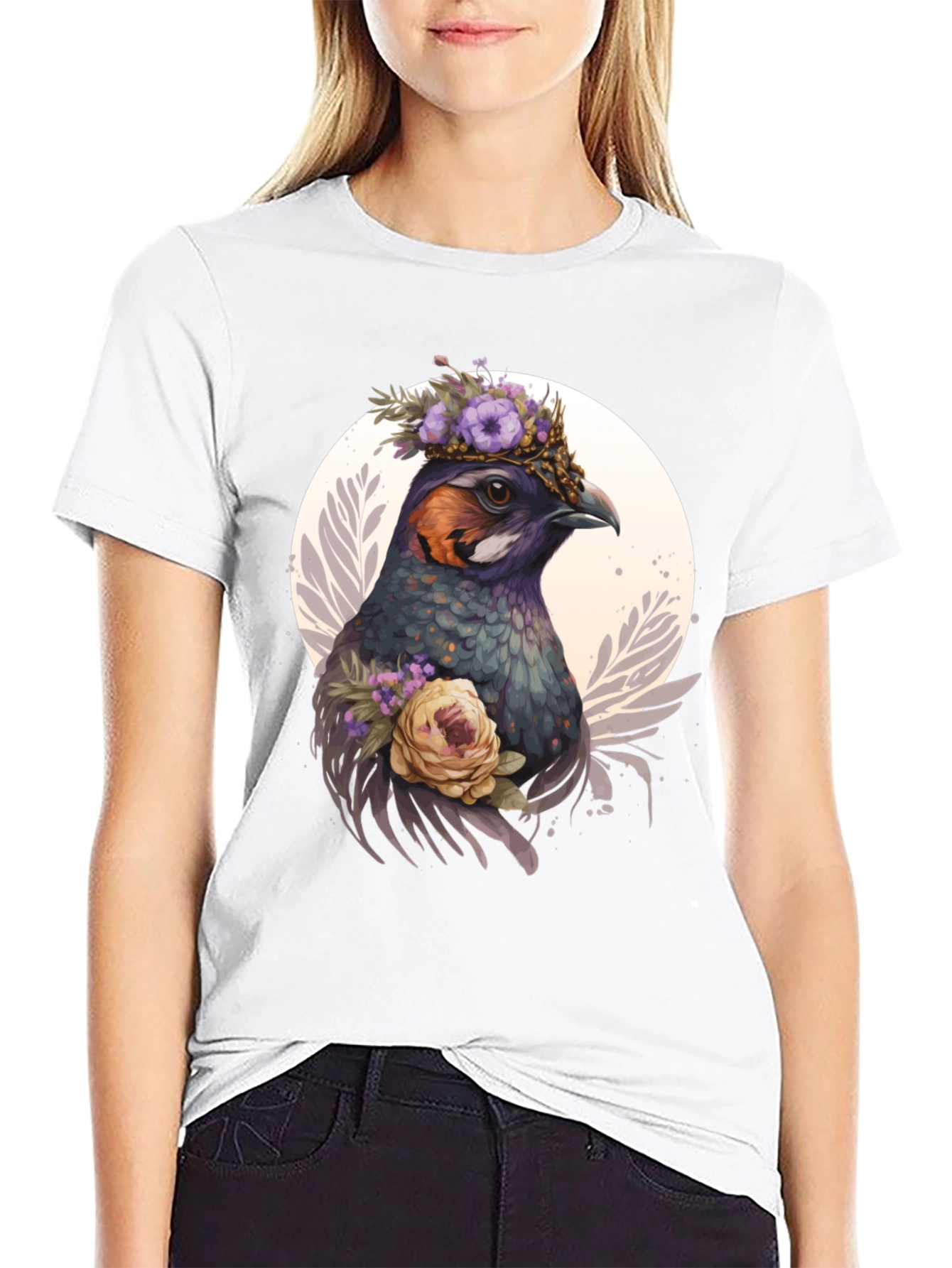 Floral Bird T-Shirt - Nature Inspired Graphic Tee
