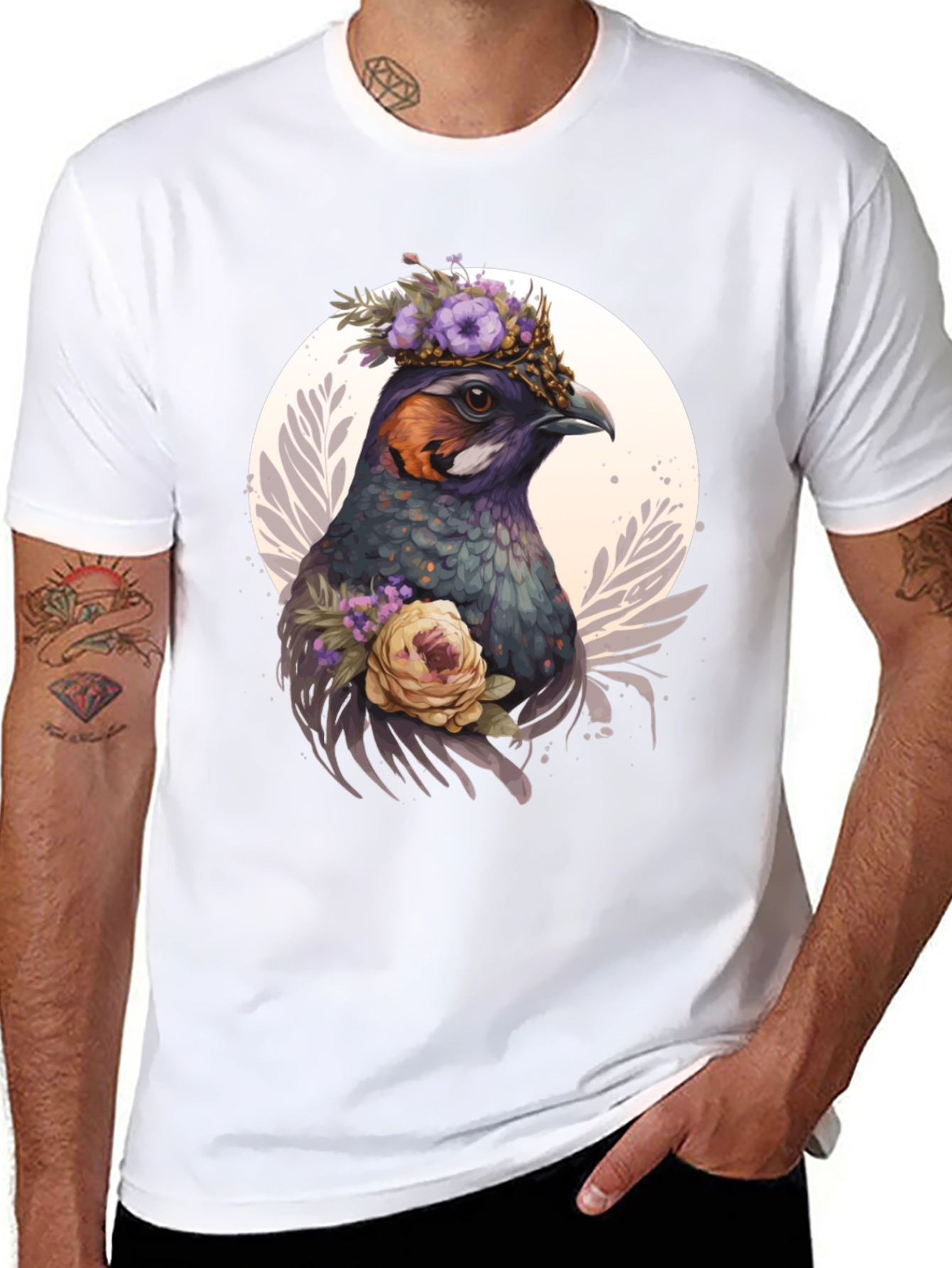 Floral Bird T-Shirt - Nature Inspired Graphic Tee
